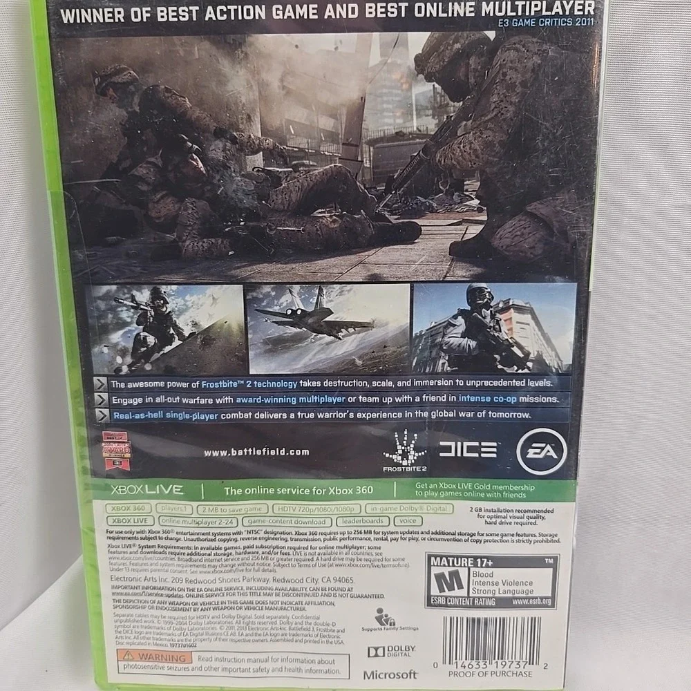 Battlefield 3 (Platinum Hits) Xbox 360 (Brand New Factory Sealed US Version) Xbo